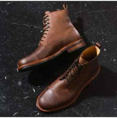 Stylish Handmade Leather Brown Cap Toe Oxford Lace Up Ankle Boots For Men
