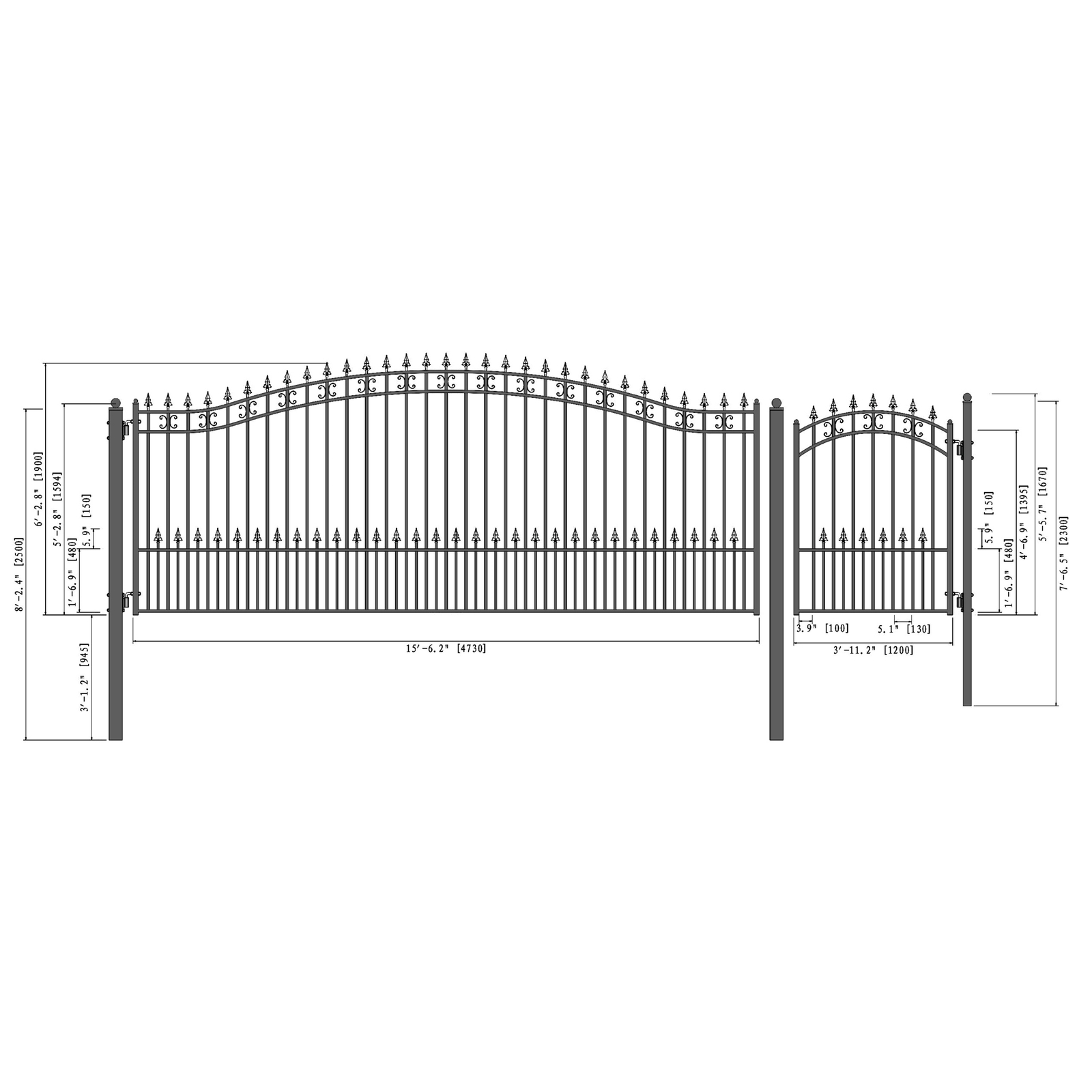 ALEKO Steel St. Louis Style Single 16' Driveway Gate with Pedestrian Gate