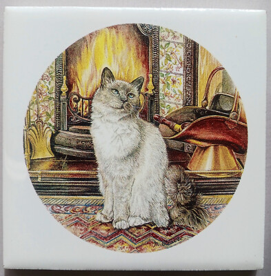 Ceramic Tile Himilayan Cat by Fireplace