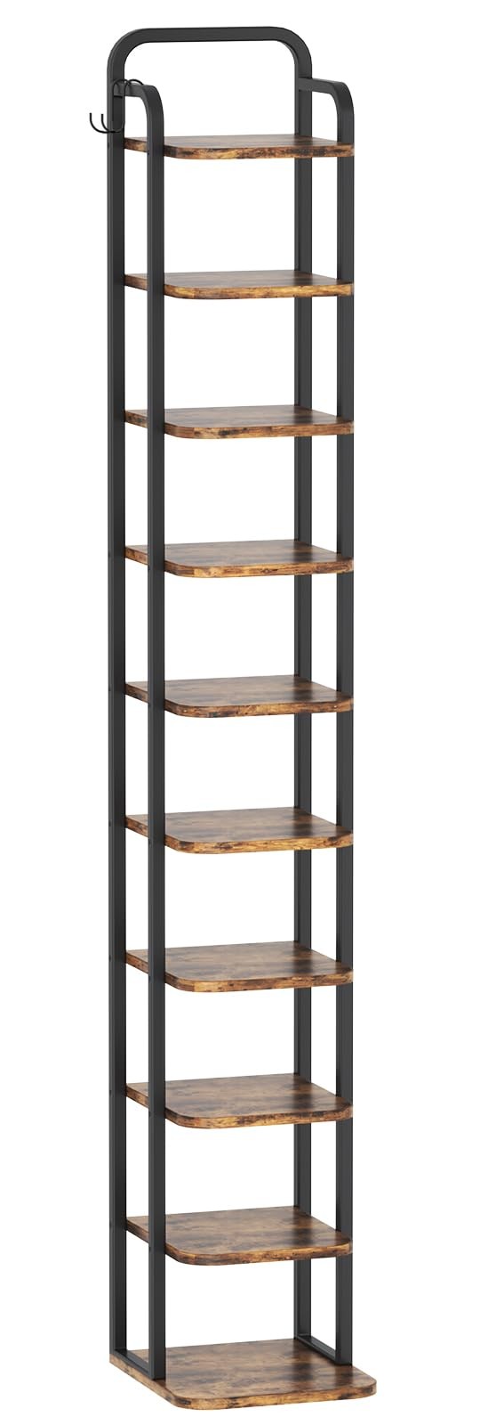 Vertical Shoe Rack with 2 Hooks Wooden Shoe Organizer for Entryway Storage