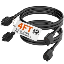 4 FT（2 Pack） 16 Gauge Black Indoor Outdoor Extension Cord Waterproof, Flexibl...