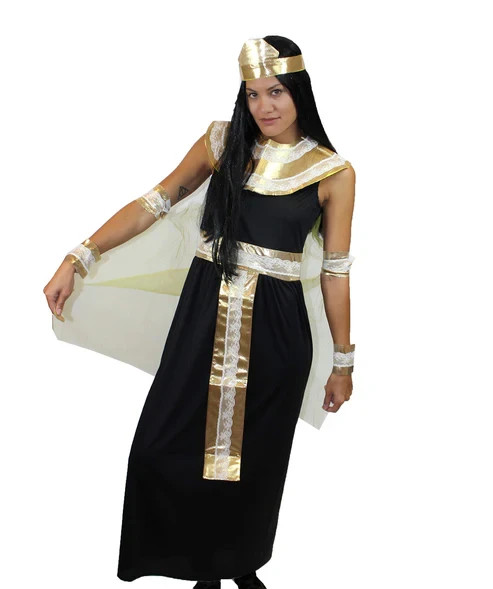 Disfraz de reina egipcia para mujer | Vestido elegante histórico de Halloween negro y dorado