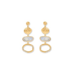 Authentic Women's 14 Karat Gold Plated Rainbow Moonstone Drop Earrings