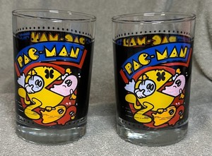 2ea. Pacman Glasses VTG 1980 Bally Video Game Cup Arbys Ghost Inky Pinky Clyde