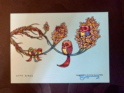 Marq Spusta Mini Some Birds Aqua Marine  Limited Art Print Handbill 7 x 5''    