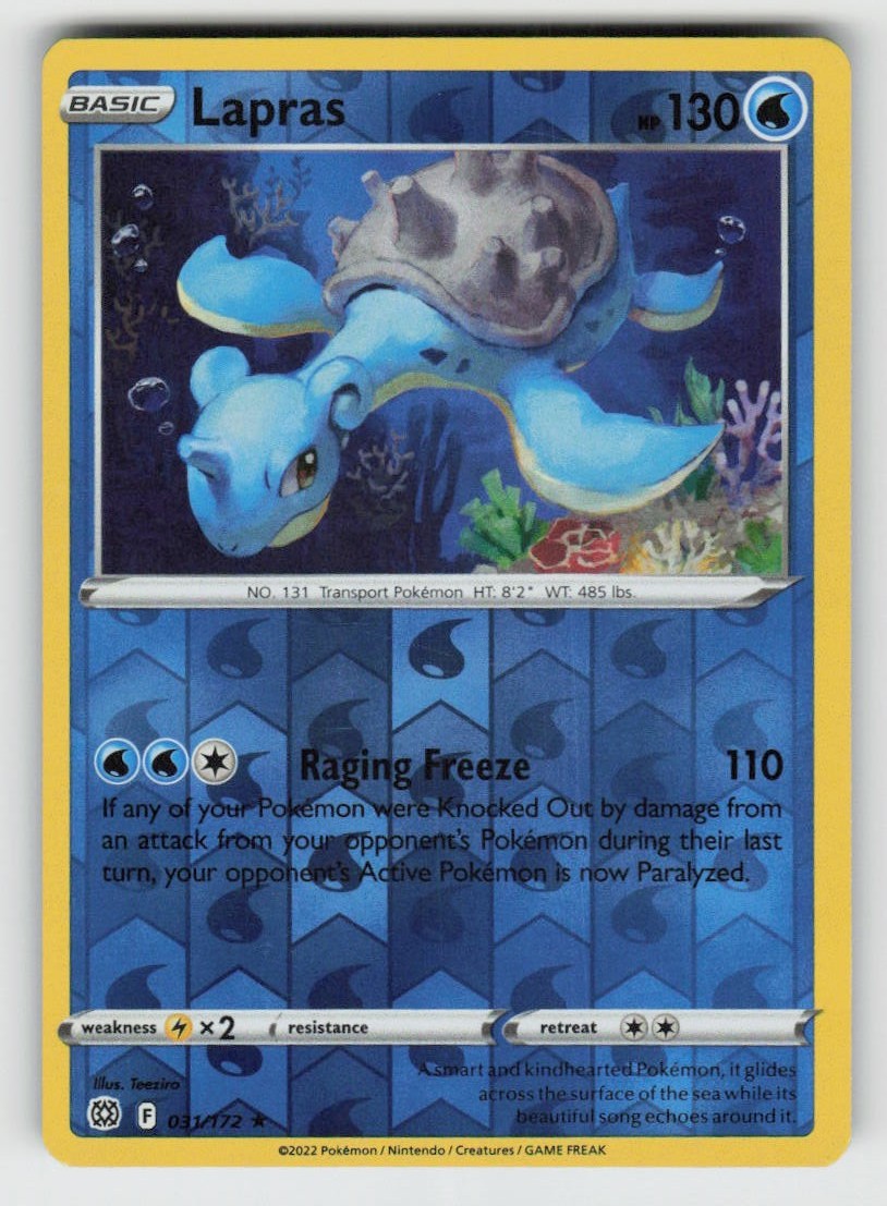 Reverse Holo Lapras 031/172 Rare Brilliant Stars Near Mint