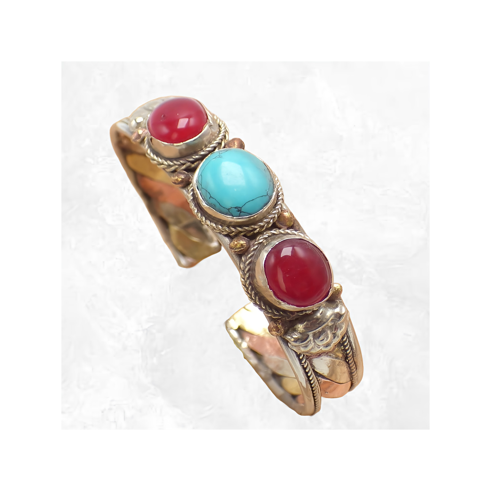 Bracelet tibétain tressé Turquoise Cornaline AST4.1 ajustable pour le bien-être quotidien