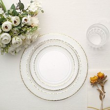 30 CLEAR 7.5" Round Salad PLATES Hammered GOLD Trim Party Wedding Supplies