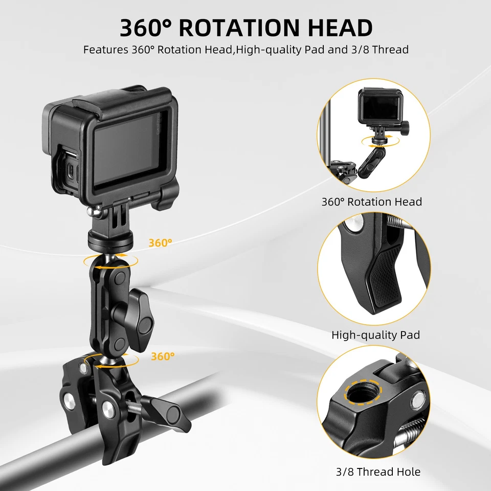 Camera Tripod Mount Clamp 360° Ballhead Magic Arm Adapter with 1/4" 3/8" Thread - Image 2 of 4