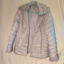 Winter Light Weight Women's Coat In Metallic Grey With Hood