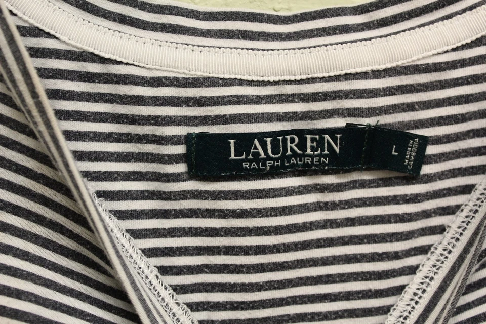 Camisa para dormir Lauren Ralph Lauren para mujer L a rayas algodón logotipo bolsillo Foto 3 de 4