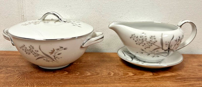 Knight Crest Porcelain Vintage Sugar Bowl & Creamer with Saucer Celeste Japan