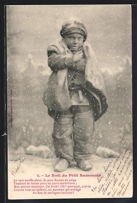 Le Noel du Petit Ramoneur, Schornsteinfeger friert im Winter, Ansichtskarte 