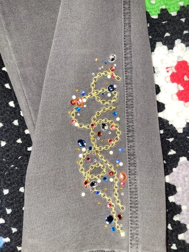 Quacker Factory Women's Black Denim Jeans Rhinestone Embroidered Medium Short - Image 2 of 4