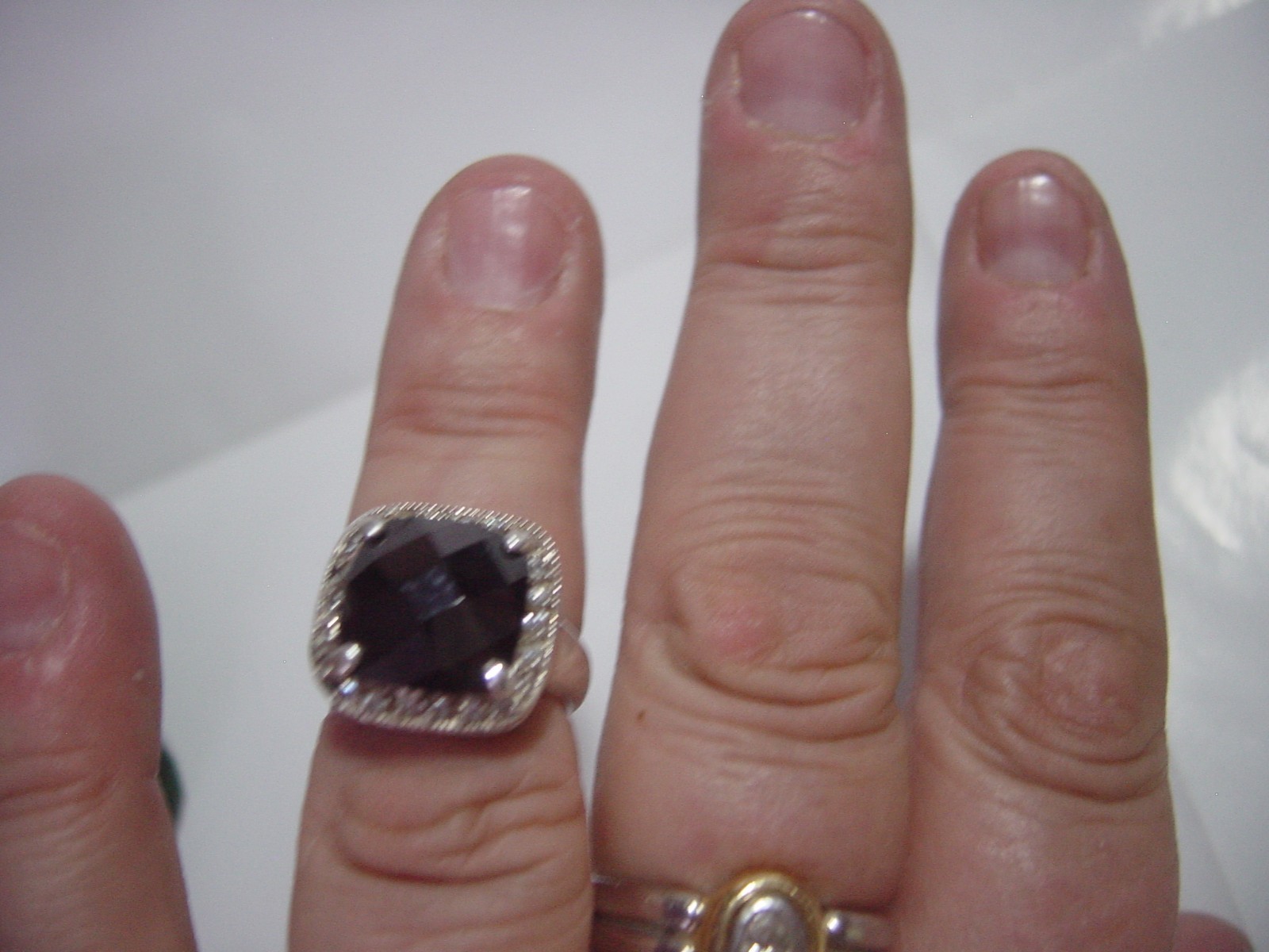 VINTAGE SOLID THICK SILVER RING-SPARKLING BLACK &… - image 7