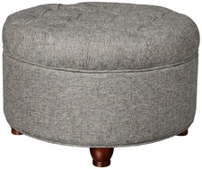 HomePop Button Tufted Woven Round Storage Ottoman for Living Room & Bedroom Dark