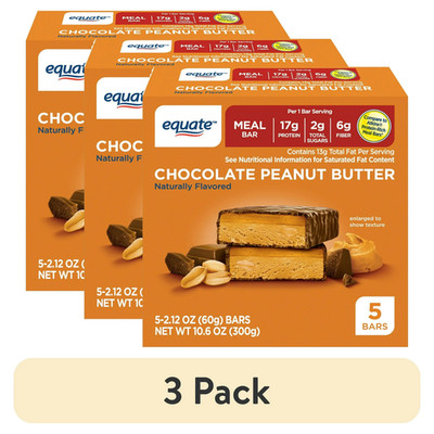(3 pack) Equate Chocolate Peanut Butter Meal Bar, 5 Ct