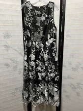 Ashro Black Silver Floral Embroidered Sleeveless Dress 16 NWOT  Church Worship