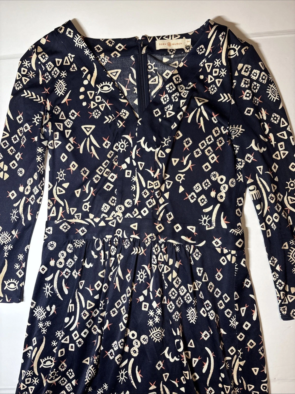 Abito tubino Tory Burch 100% seta blu navy multi stampa taglia S