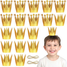 Gold Paper Crowns for Kids, Prince and Princess Crowns Birthday Party Hats for F