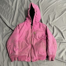 Carhartt Jacket Youth Girls XS 6 Hot Pink Lined Zip Up Coat Hooded Distressed