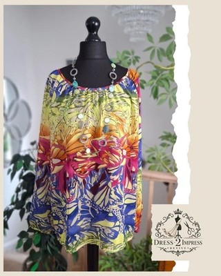 Susan Graver Bluse Gr. L 16 18 20 Tunika Top Dopamin bunt Lagenlook schick