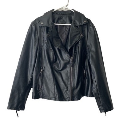 Max Studio London Faux Leather Jacket Women's Size 2X Black Moto Biker Jacket