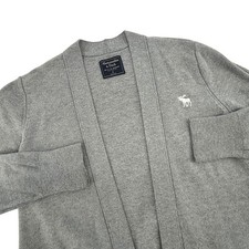 Abercrombie Fitch Gray Knit Open Front Cardigan Sweater Small Embroidered Moose