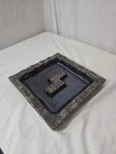 Vintage~MCM~Brown Ceramic Ashtray~Hints of Turqouise 9.5 X 9.5 x 1.75 Cigar 