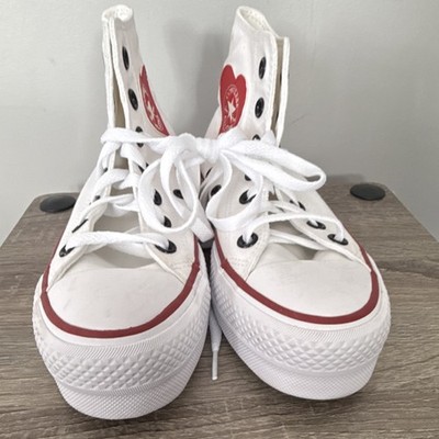 Converse Chuck Taylor All Star High Top Heart Sneakers White Red Canvas