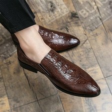 Mens Formal Business Leisure Faux Leather Shoes Pointy Toe Oxfords Slip on Party