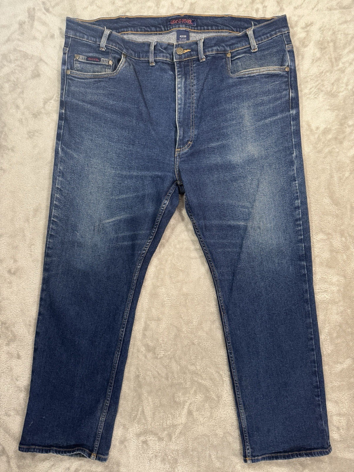 Mens 42x30 Blue Stretch High Rise Traditional Fit Straight L