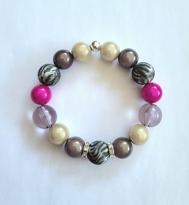 Sylvie's Magic Beads Perlen Mix Armband  Pink Beige Taupe Animalprint 19cm /1494