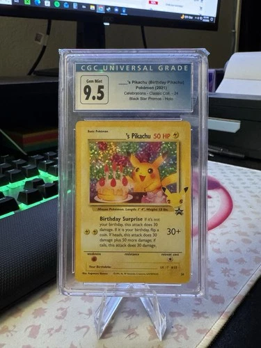 Pokemon 2021 Celebrations Birthday Pikachu Black Star Promo CGC 9.5 Blue Label