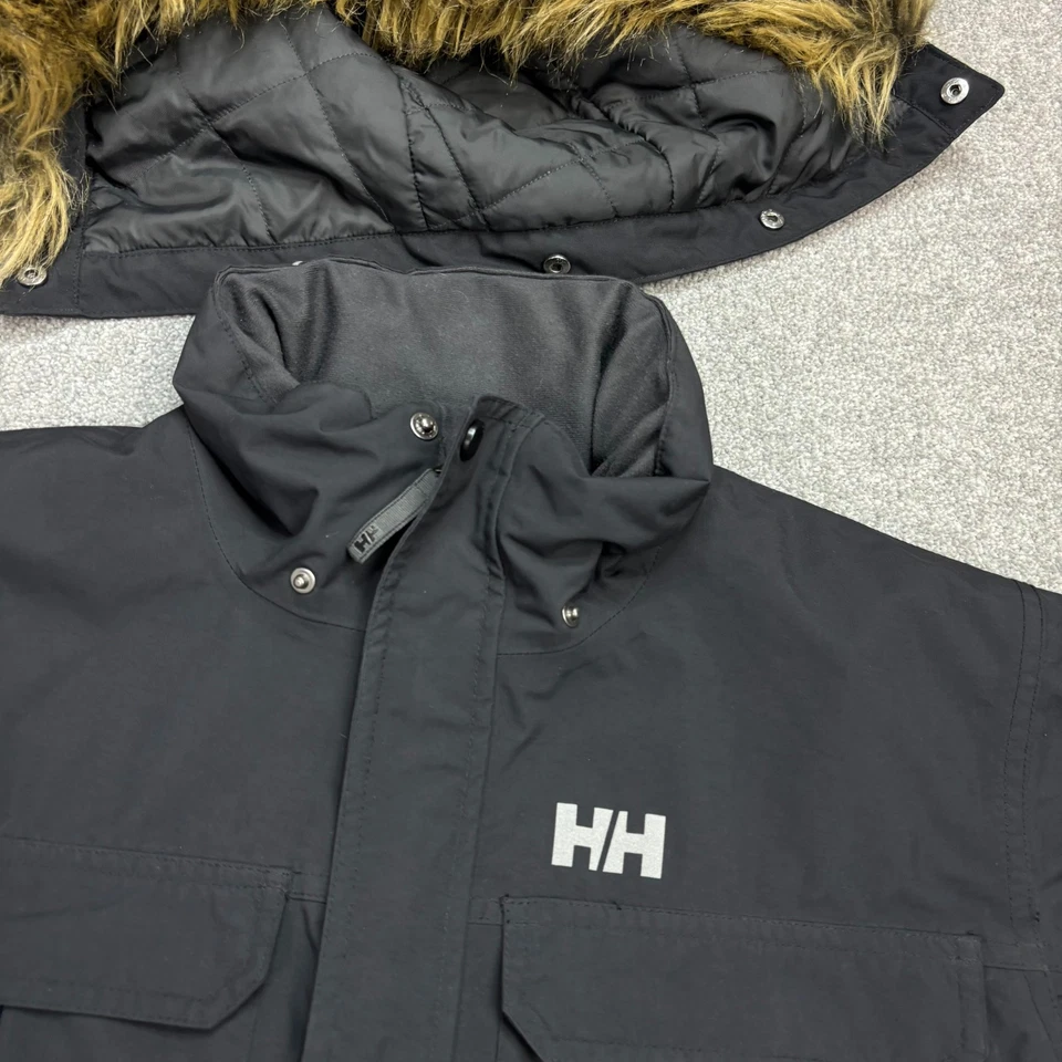 Helly Hansen Jacket Adult Medium Black Parka Insulated Hood Lined Rain Coat Men - Image 3 of 4