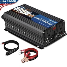1000W Pure Sine Wave Inverter 2000W Peak Dual AC USB Ports 12V to 110V