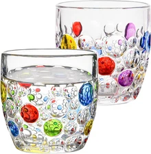 Colorful Bubbly Drinking Glasses Set of 2, 11 Oz (330 Ml), Stemless Champagne Gl