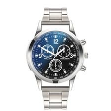 Men's Metal Stainless Steel Strap Basic Watch Quartz Blue Face Cheap UK