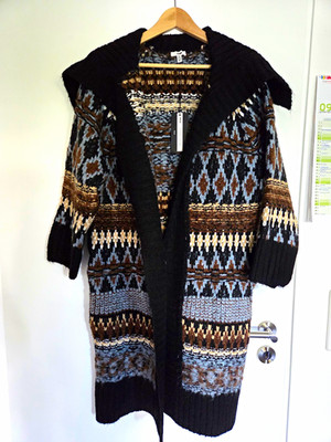 mavi Damen Strickjacke Grobstrick Fair Isle V-Ausschnitt offen M mehrfarbig