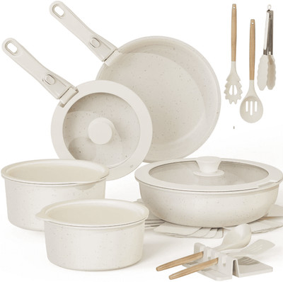 Astercook 20 Piece Pots and Pans Stackable Set ''Cream White''