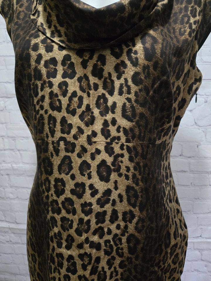 Classiques Entier Sheath Dress Lined Animal Print Cowl Neck Silk/Wool Size 12  - Image 4 of 4