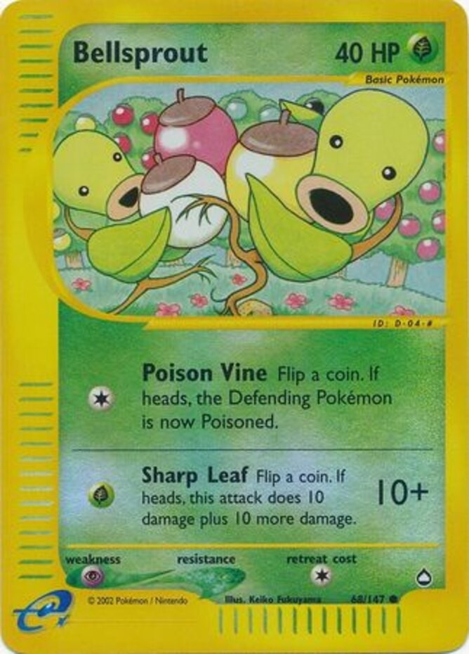 Heavily Played Bellsprout - 68/147 - Common - Reverse Holo Pokemon Aquapolis