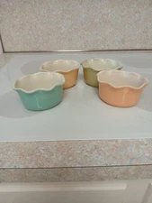 Set of 4 Multicolor Oval Custard Cups, 4 1/2" X 3 1/2" Grestel Made in Portugal