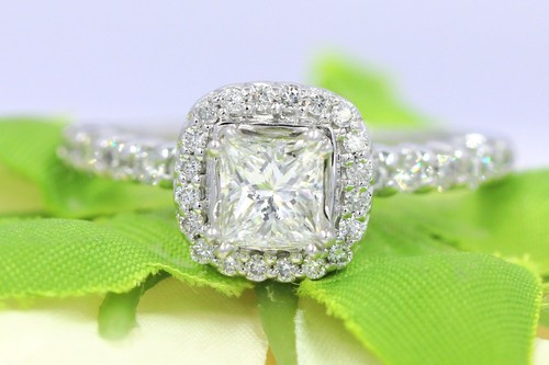 GIA 1.04 CTW Natural Princess & Round Cut Diamond 14K White Gold Engagement Ring