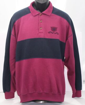 Vintage 1980s Bugle Boy Polo Shirt Sweatshirt Mens Large Purple Navy Color Block