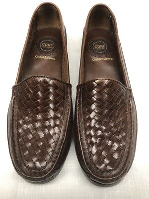 Croft Barrow Men’s Slip On Loafers Woven Brown Leather Size
