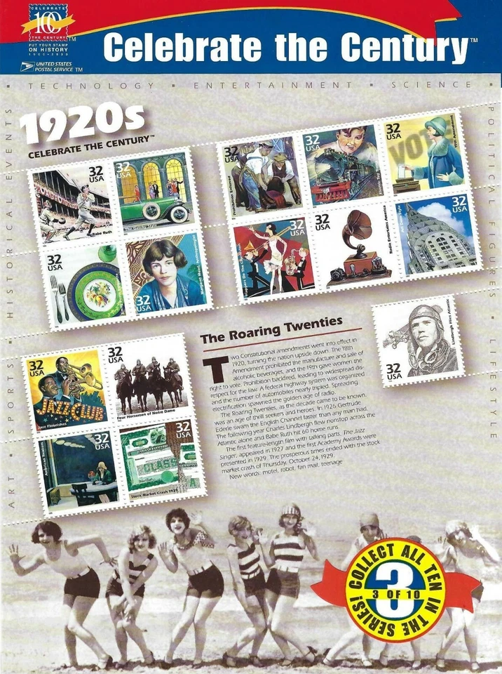 USPS Scott 3182-91 "Celebrate the Century" Commem. Stamps 1900s-1990s CV $285.00 - Image 3 of 4