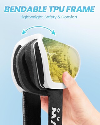 Odoland Occhiali da Sci per Bambini, Occhiali da Snowboard Cilindrici, Antiappannamento, Anti-UV, Antivento a Vista Ampia per Ragazzi e Ragazze, Compatibili con Casco, BG