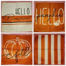 Fall Pillow Covers 18x18 Set of 4 Hello Pumpkin Fall Orange Pillowcases, NEW
