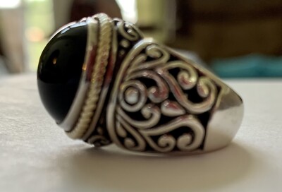 Sterling Silver 925/14K Black Onyx Ring Size 7 Big Bold Marked AE